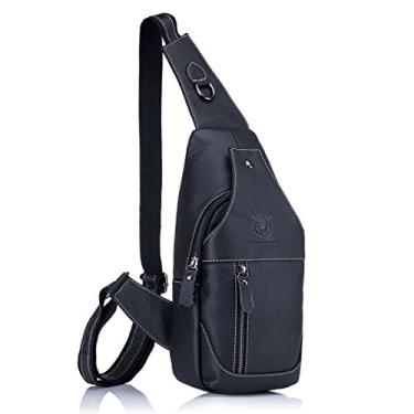 Imagem de BULLCAPTAIN Mochila masculina de couro genuíno com ombro transversal resistente à água e antirroubo para viagens, caminhadas, escola