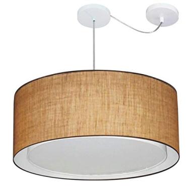 Imagem de Lustre Pendente Cilíndrico com Desvio de Centro Cúpula Tecido 30/60x50 cm, Vivare Iluminação, Pendente4318 LP, Palha, Grande