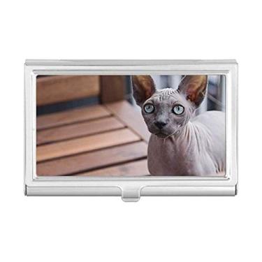 Imagem de Porta-cartões de visita com foto de gato e orelhas grandes com porta-cartões