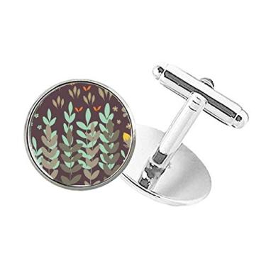 Imagem de DIYthinker Abotoaduras com clipe de botão redondo para pintura de plantas verde marrom