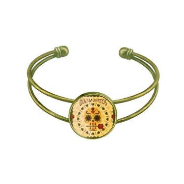 Imagem de Bracelete retrô de caveira Rose The Day of The Dead Mexico com punho aberto