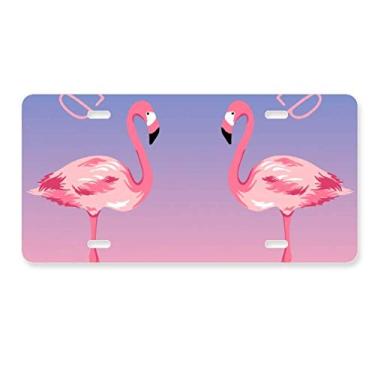 Imagem de DIYthinker Placa de carro de flamingo casal, decoração de placa de carro em aço inoxidável