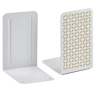 Imagem de Acrimet Bibliocanto Premium Serie Design, Suporte para Livros 1 Par, Cor Branco com detalhe Dourado, 297.1