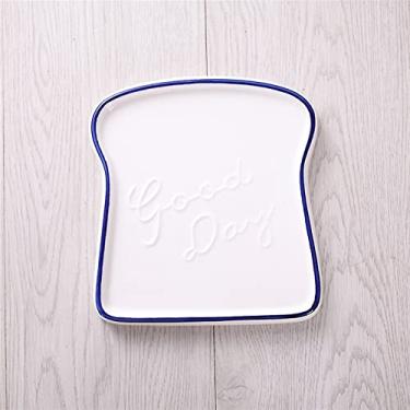 Imagem de GUIPAIHAI Prato de cerâmica para pão prato criativo estilo nórdico, prato de café da manhã, prato para pão torrada (cor: azul)