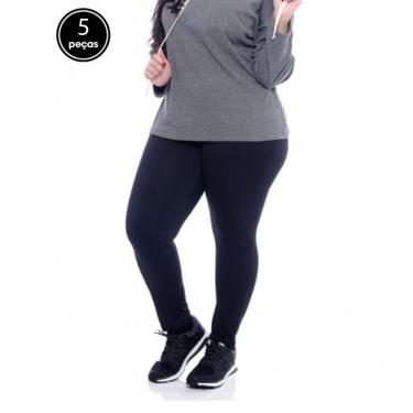 Imagem de Kit 5 Calças Legging Fitness Suplex Lisa Plus Size