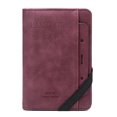 Imagem de Porta-passaporte para cartão de vacina, carteira de passaporte de pu couro com faixa elástica, carteira de viagem com bloqueio de RFID, porta-passaporte, organizador de documentos