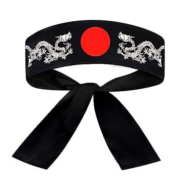 Imagem de SUNRISE Faixa de cabeça de karatê japonês Hachimaki Chef de sushi - dragão preto