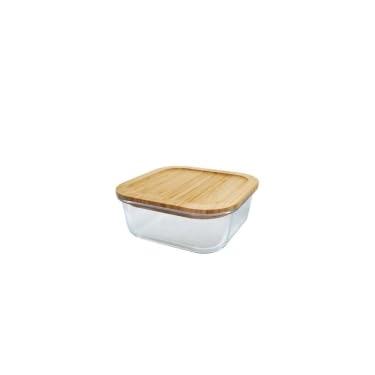 Imagem de Travessa de Vidro 17,5x17,5x7,0cm Forno Freezer com Tampa Bambu 1,15lts