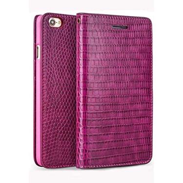 Imagem de TINTAG Capa de telefone em concha com slot para cartão e dinheiro, para Apple iPhone SE 2020 4,7 polegadas Lady Crocodile Pattern Leather Phone Case Purse Rose RED