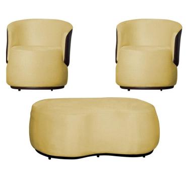 Imagem de Kit 2 Poltronas Decorativas e 1 Puff Grande Design Orgânico Beatriz Suede Composê Corino Marrom - Estopar