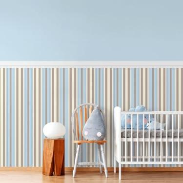 Imagem de Papel De Parede Adesivo Infantil Listrado Azul E Bege Bebê Menino
