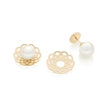 Imagem de Brinco Rommanel Banhado Ouro Duplo Flor E Pérola 526293