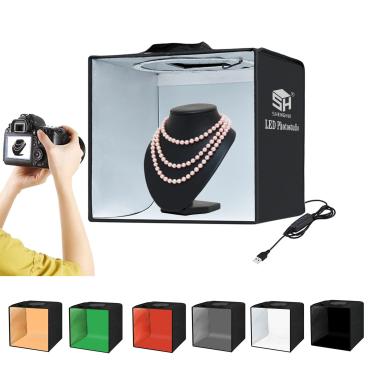 Imagem de 30cm 40cm fotografia mesa lightbox desktop photo studio anel led caixa de luz 6pc cor fundos macio