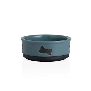 Imagem de Sweejar Tigelas de cerâmica para cães com padrão de osso, prato de comida de cachorro para cães pequenos, tigela de porcelana para animais de estimação para água 40 ml (azul neblina)