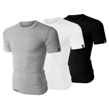 Imagem de Kit 3 Camisa Lisa Básica Camiseta 100% Algodão (G, PRETO+BRANCO+CINZA)