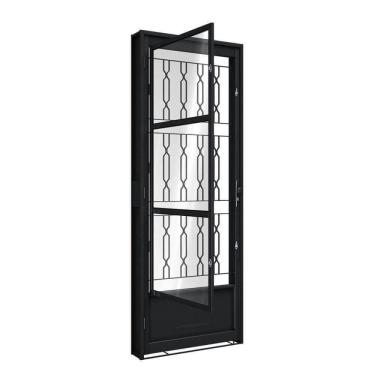 Imagem de Porta de Aço de Giro com Postigo e Grade Mosaico 215x85cm Aço Pronto Riobras Preto