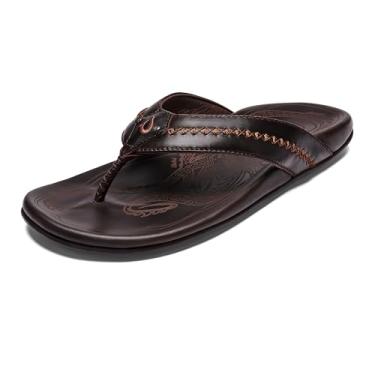 Imagem de OLUKAI Sandálias de praia masculinas de couro Mea Ola, chinelos macios e duráveis, suporte de arco e ajuste confortável, aderência e tração aprimoradas, Dk Java/Dk Java, 44