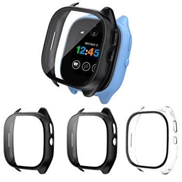 Imagem de [Pacote com 3] Capa compatível com protetor de tela Gizmo Watch 3 para crianças, de vidro temperado, compatível apenas com Verizon Gizmo Watch 3 (preto + preto + transparente)