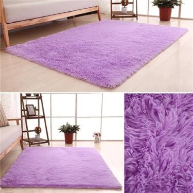 Imagem de Tapetes macios de pelúcia mercerização, lavados, engrossados, para sala de estar, quarto, antiderrapante, absorção de água, roxo, 60x120cm