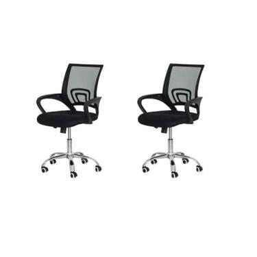Imagem de Kit 2 Cadeiras Escritório Basic Diretor Tela Mesh Preta Base Giratória Cromada Altura Ajustável