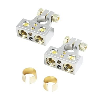 Imagem de AOCISKA 2 pacotes de conectores de terminal de bateria, braçadeira de terminal de bateria positiva e negativa, terminal de bateria de carro resistente com tampa protetora de calço, terminais de bateria 0/2/4/6/8 AWG (prata)