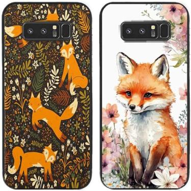 Imagem de 2 peças de capa de telefone traseira com estampa de raposa em flor TPU gel silicone para Samsung Galaxy All Series (Galaxy Note 8)