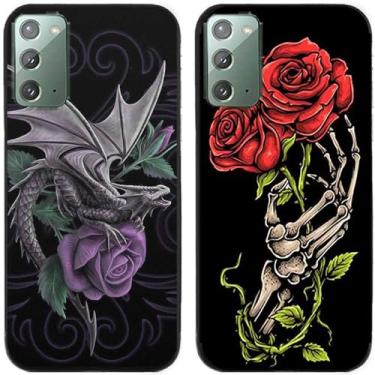 Imagem de 2 peças rosa flor Europa dragão impresso TPU gel silicone capa de telefone traseira para Samsung Galaxy todas as séries (Galaxy Note 20)