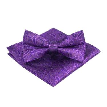 Imagem de GGWMSKRH Gravata borboleta masculina 1 conjunto de lenço quadrado masculino gravata borboleta terno poliéster seda jacquard gravata borboleta vestido bolso quadrado, N, tamanho �nico