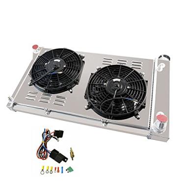 Imagem de Cubauto Radiador de alumínio de 4 núcleos com ventoinhas de proteção + kit de relé compatível com caminhonete Chevy/GMC C10/ C20 / C30 C1500 / C2500 1967-1972 automotivo substituição de radiador de 4 fileiras