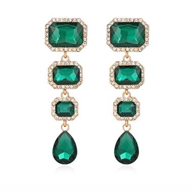 Imagem de Met-edianger Brincos vintage com pingente de strass, brincos de cristal pendurados, retangulares, de gota, para mulheres e meninas, Zinco Aço inoxidável, Strass