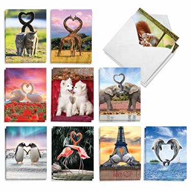 Imagem de The Best Card Company - 20 cartões de animais sortidos em caixa (10 x 5,12 polegadas) (10 designs, 2 cada) - Loving Animals AM3504OCB-B2x10