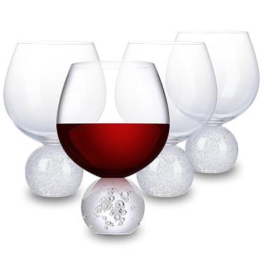 Imagem de YLNNLC Conjunto de 4 taças de vinho tinto, taças de vinho de cristal de 590 ml com base esférica, conjunto de taças de vinho grandes. Presente para casamento, degustação de vinho, aniversário. Copos