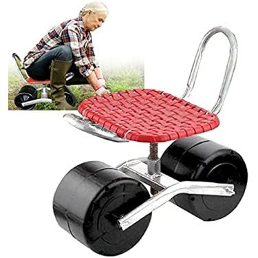 Imagem de Banco de jardim com rodas, assento de jardim móvel, carrinho de rotação multifuncional para trabalho de oficina de jardim, altura ajustável, reduz dores na cintura e nas pernas