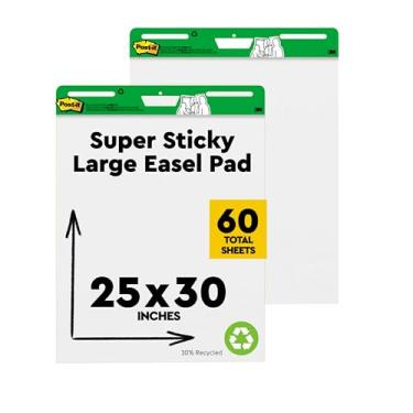 Imagem de Post-it Almofada de cavalete feita com papel reciclado, 63,5 cm x 76,2 cm, branco, 30 folhas/bloco, 2 blocos/pacote, ótimo para professores e estudantes virtuais (559RP)