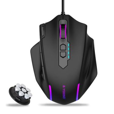 Imagem de E-YOOSO Mouse grande para jogos com fio, retroiluminado RGB, 5 botões laterais macro, 200-12400 DPI, 11 botões programáveis, botão de disparo rápido, pesos ajustáveis, suporte de software, ergonômico