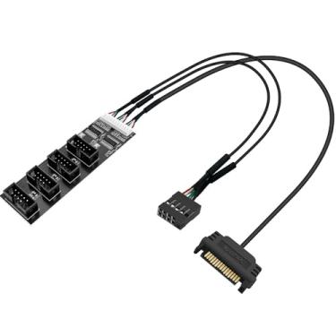 Imagem de HOXIBSL Divisor interno de conector USB 2.0 com cabo alimentado por SATA, divisor de extensão de placa mãe de 4 portas para receptor WiFi, ventiladores e luz RGB