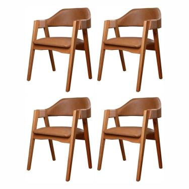 Imagem de Kit 4 Cadeiras De Madeira 100% Maciça, Estofada E Braço Com Corda Náutica Bélgica Living Outdoor Espresso Móveis Imbuia