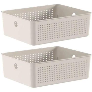 Imagem de Kit 2 Cestos Organizadores Multiuso 12L Bege Flow 34x27x13cm Ou Lavanderia Closet
