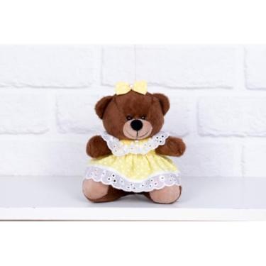 Imagem de URSO DE PELUCIA TEDDE 12 CM - VESTIDO BABY POÁ (PELUCIA MARROM - POÁ AMARELO)