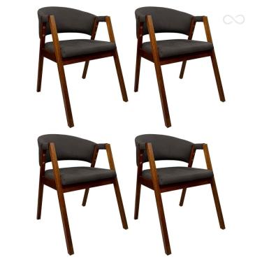 Imagem de Kit 4 Cadeiras de Jantar Estofada Madeira com Braço Ravena Curva Marrom Café CCS