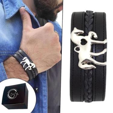 Imagem de Pulseira de Couro Masculina Country Ajustável Cavalo  - GRANADO ACESSÓ
