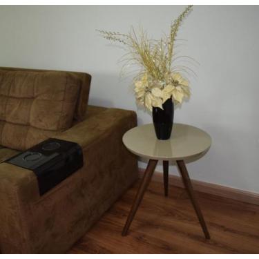 Imagem de Mesa Lateral Tampo Laqueado Para Sala Tampo 60 cm Tripé Pés Palito - l