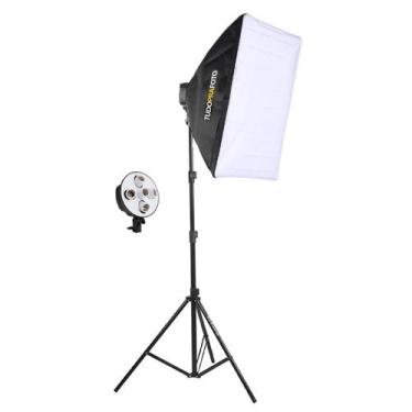 Imagem de Softbox com tela difusora 50x70 soquete para 5 Lâmpadas Bivolt + Tripé