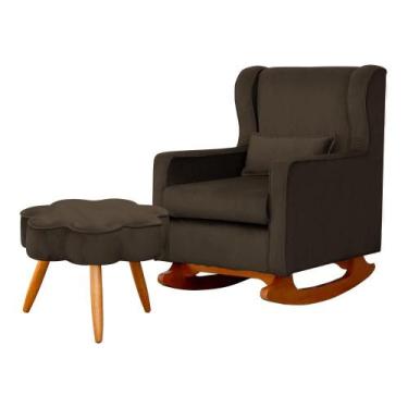 Imagem de Poltrona C/ Puff Balanço Amamentação Aurora Veludo Marrom - LM DECOR