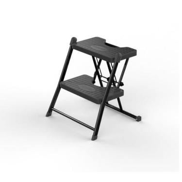 Imagem de Escada Preta 2 Degraus Dobrável Compacta Slim 120Kg - Anodilar, Preto