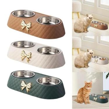 Imagem de Comedouro Duplo para cães gatos cachorros Tigela Inox Bebedouro para P