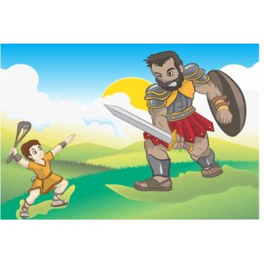 Imagem de Painel de Lona Bíblico Religioso Davi e Golias Batalha - Fabrika de Fe