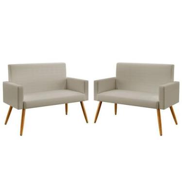 Imagem de Kit 2 Poltronas Namoradeira Estofadas Nina Couro Bege Aradecor