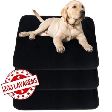 Imagem de Kit com 3 Tapetes Higiênicos 70x50 Preto Laváveis para cães 200 Lavage