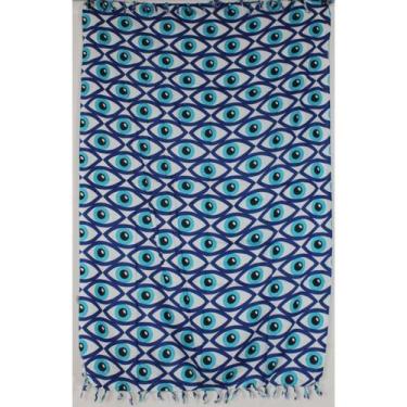 Imagem de Canga Azul  Indiana Viscose Olho Grego Super Macia - Palak, Azul, UN
